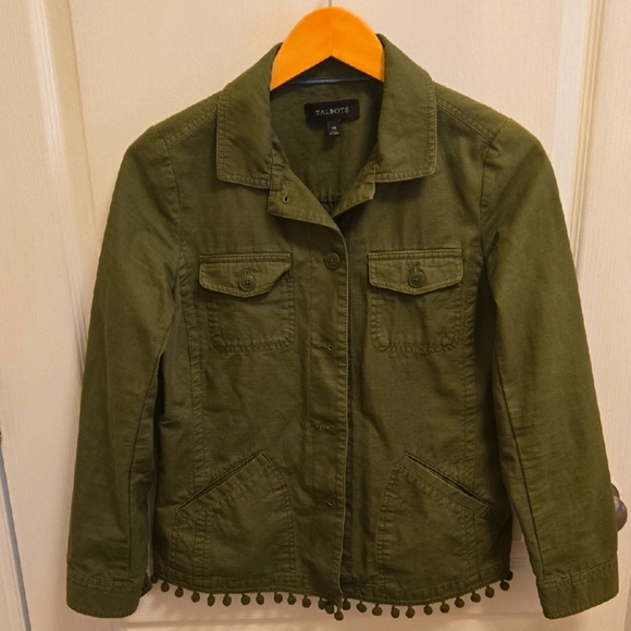 Talbots Green Utility Jacket with Pom Poms. Size XS Womens - Picture 1 of 7
